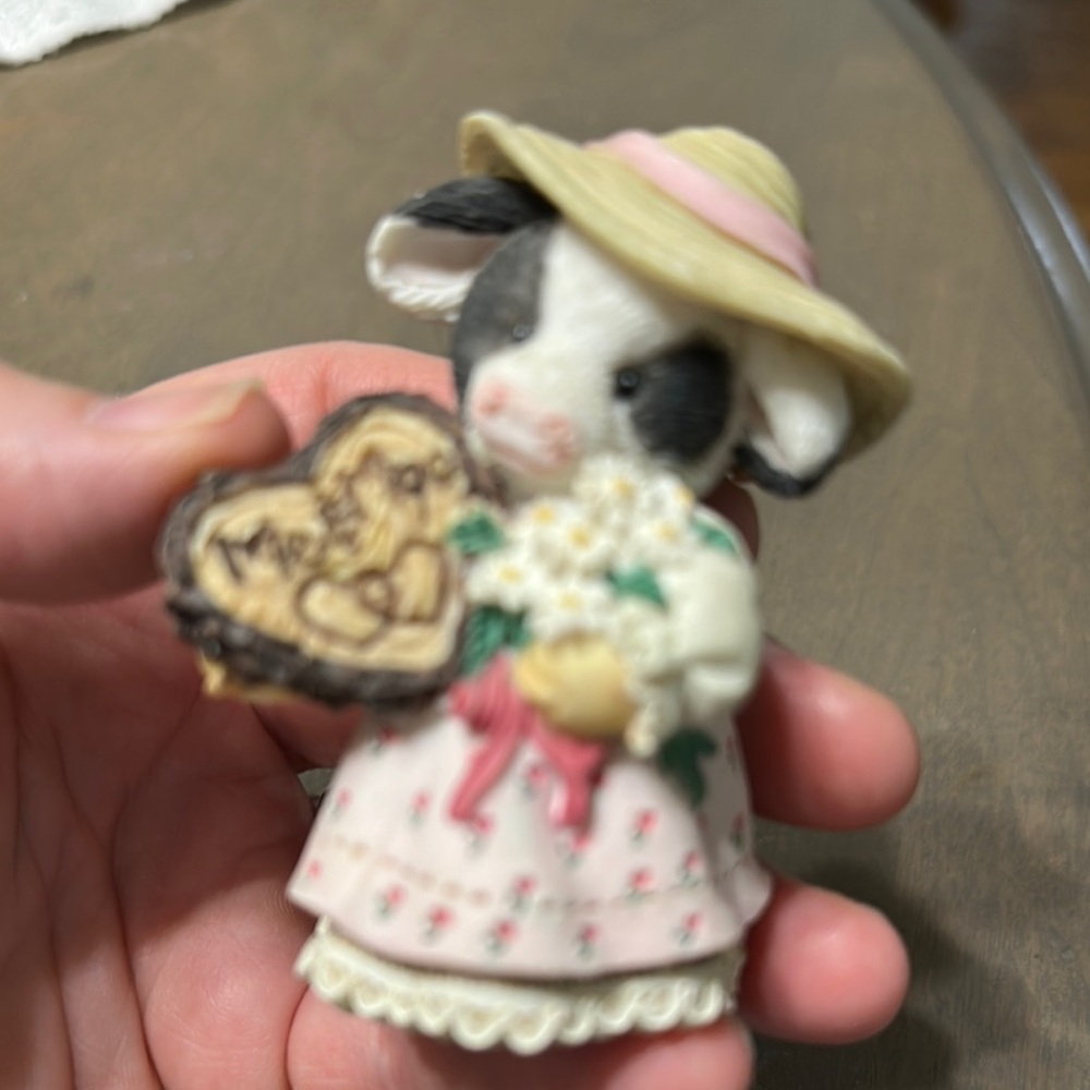 Charming Cow Figurine with Hat and Heart